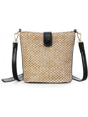 Women's Black Handmade Rattan Shoulder Bags Beach Summer Handwoven Straw